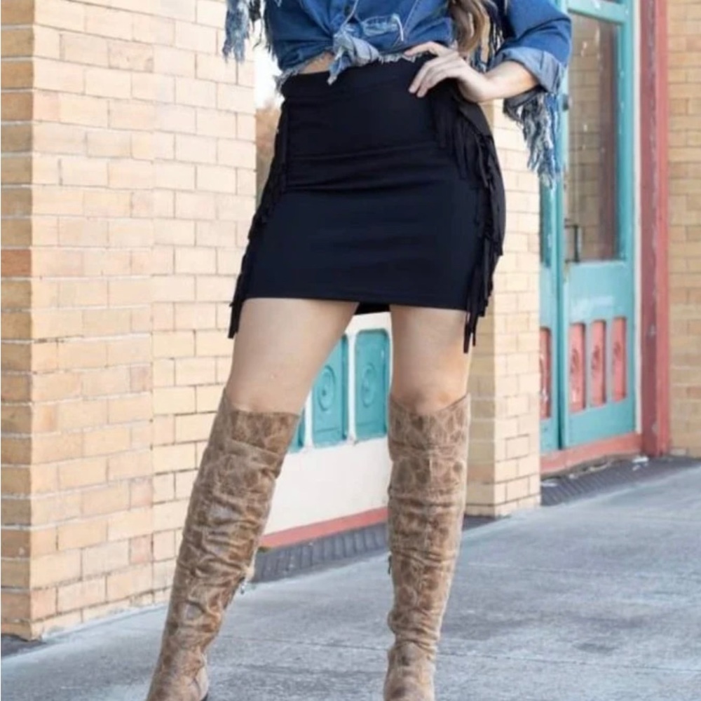 EXPRESS Black Fringe Mini Skirt